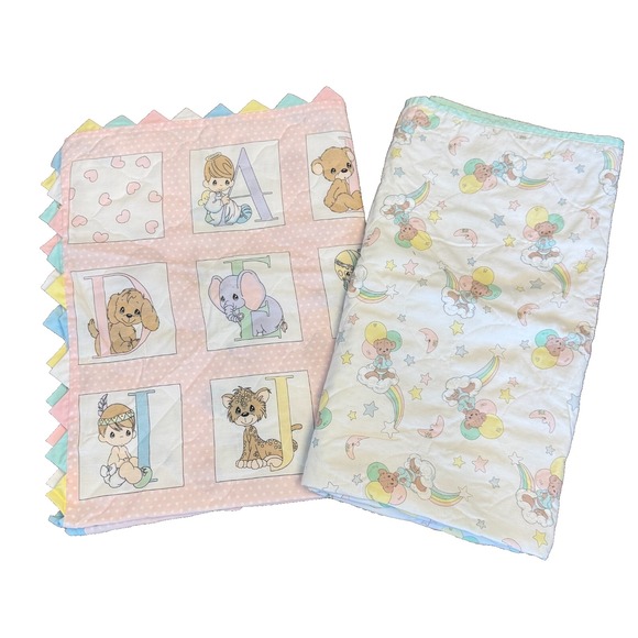 Lot of 2 ~ Precious Moments Baby Blanket Lightweight Quilts Alphabet Letters - Picture 1 of 15